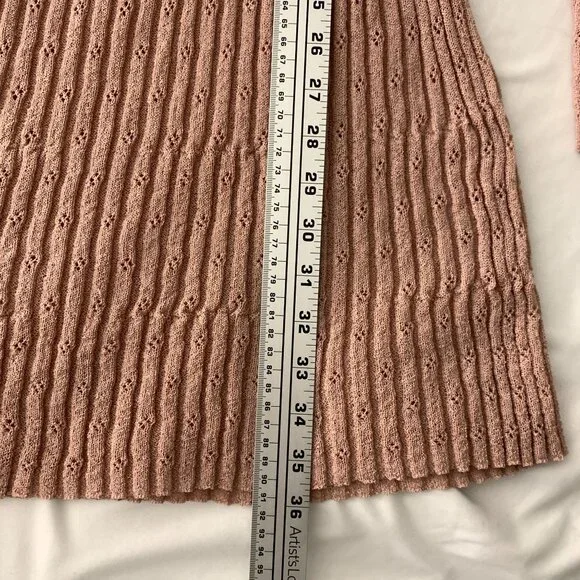 Lulus Women's Ribbed Eyelet Long Sleeve Bodycon Midi Dress Pink Sz XL Mock Neck - Picture 5 of 5